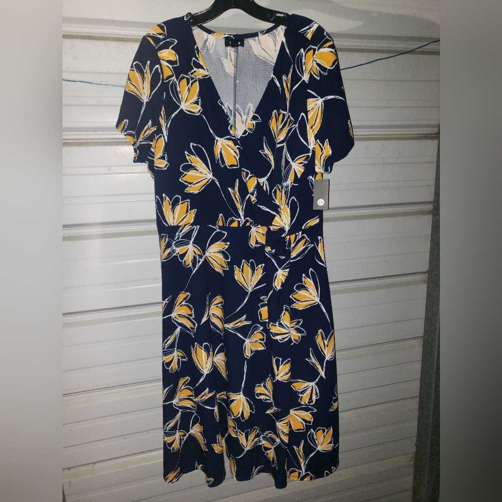 3X Plus Size Womens Spring Dress floral blue yellow new